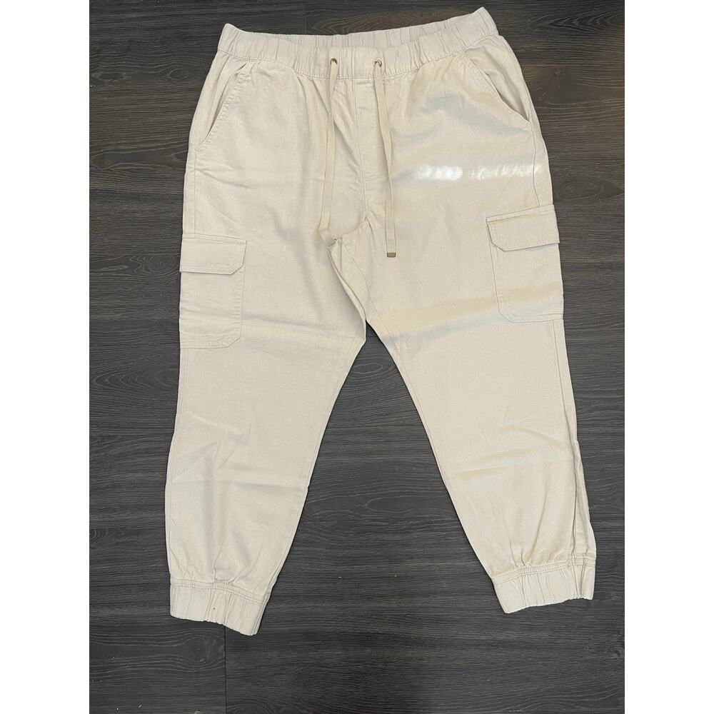 St Johns Bay Linen Jogger Pants Womens XL Beige Cargo Drawstring Waist